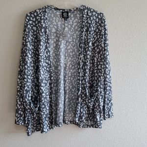 Bobeau Cheetah Black Cardigan with Pockets